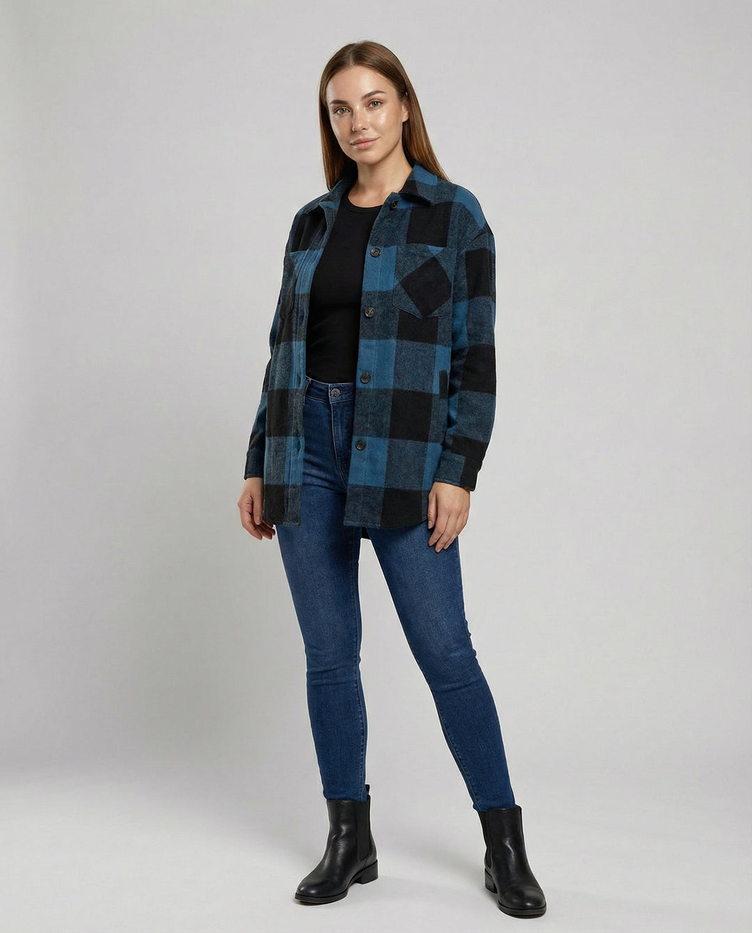 Lässige Damen Karo-Longbluse