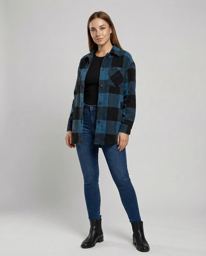 Lässige Damen Karo-Longbluse