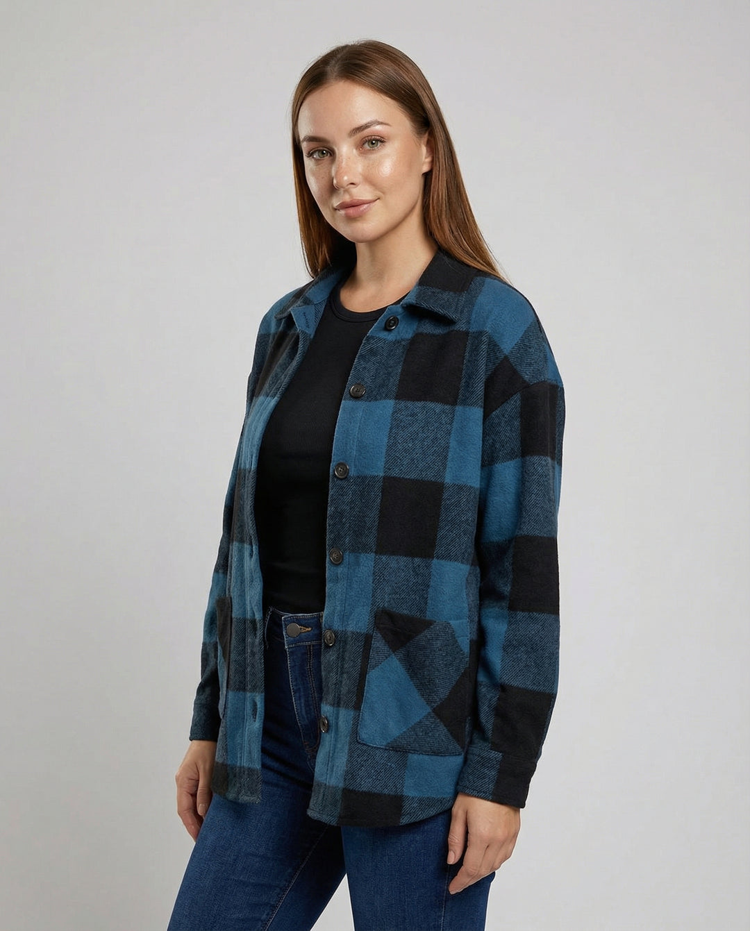 Lässige Damen Karo-Longbluse
