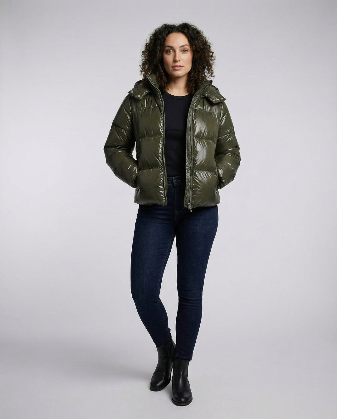 Damen Puffy Jacke Kapuze
