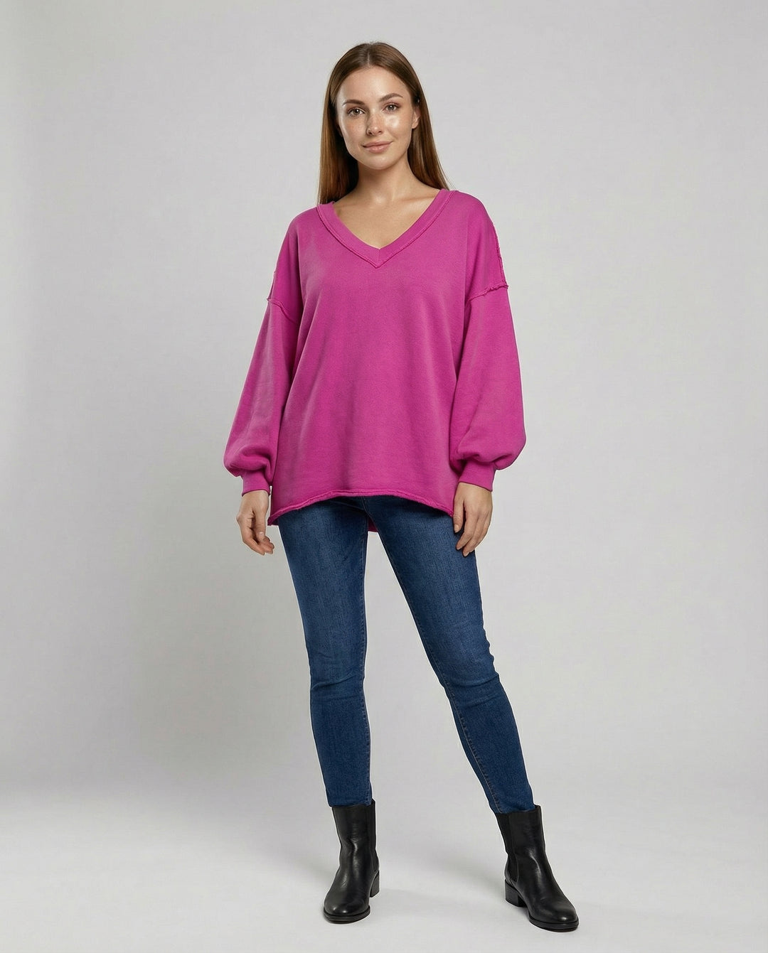Oversized Damen V-Ausschnitt Sweatshirt