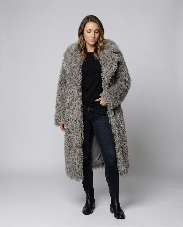 Langer Damen Kunstfellmantel Winter
