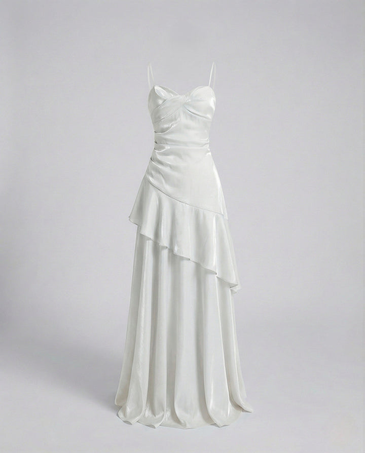 Damen Satin Abendkleid mit Herz Ausschnitt