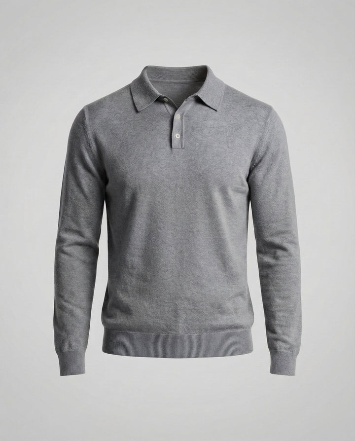 Herren Strick Polo Langarm mit Knopfleiste