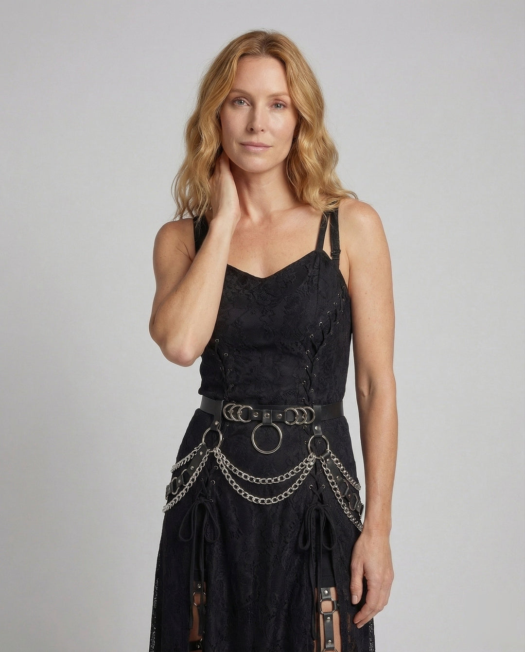 Damen Gothic Minikleid Spitze O Ring
