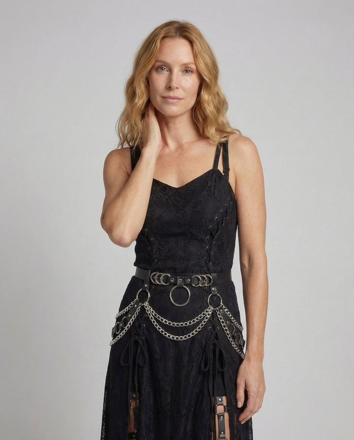 Damen Gothic Minikleid Spitze O Ring