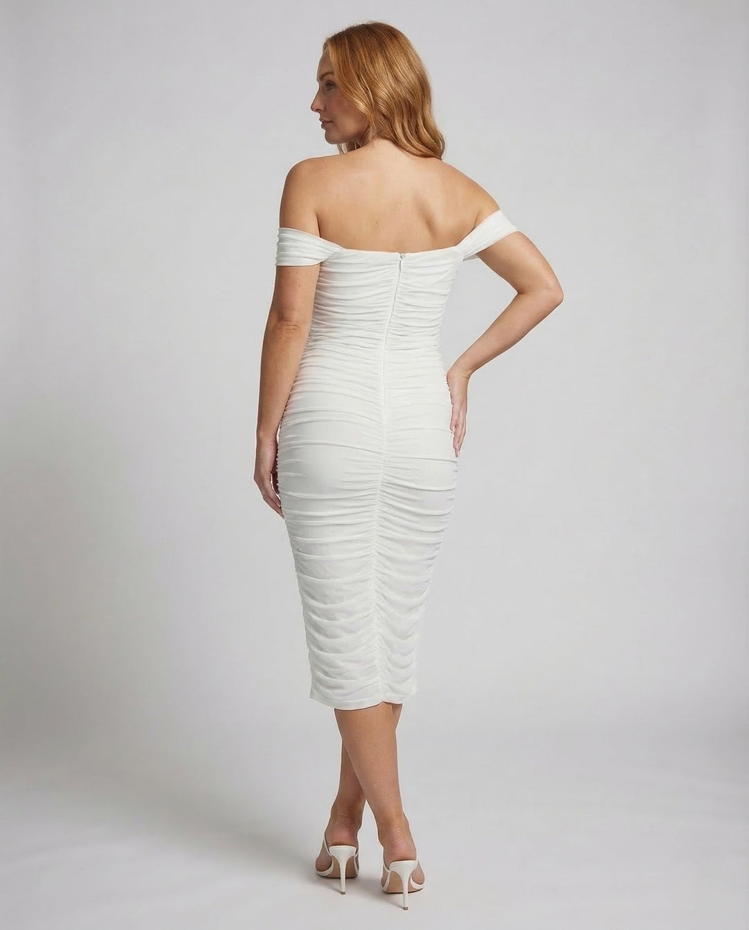 Damen Carmen Midikleid Raffung