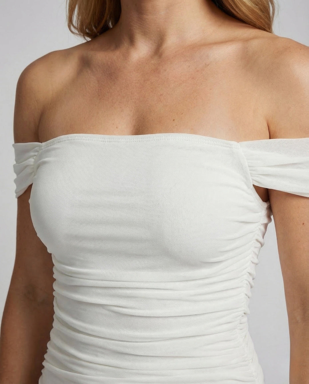 Damen Carmen Midikleid Raffung