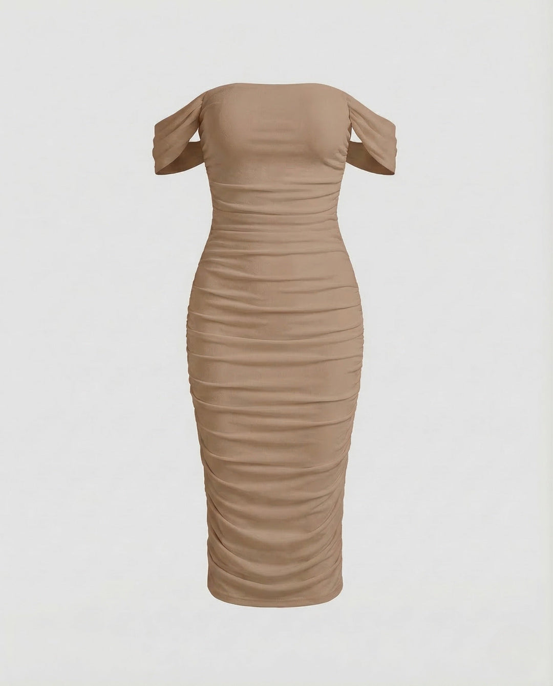 Damen Carmen Midikleid Raffung