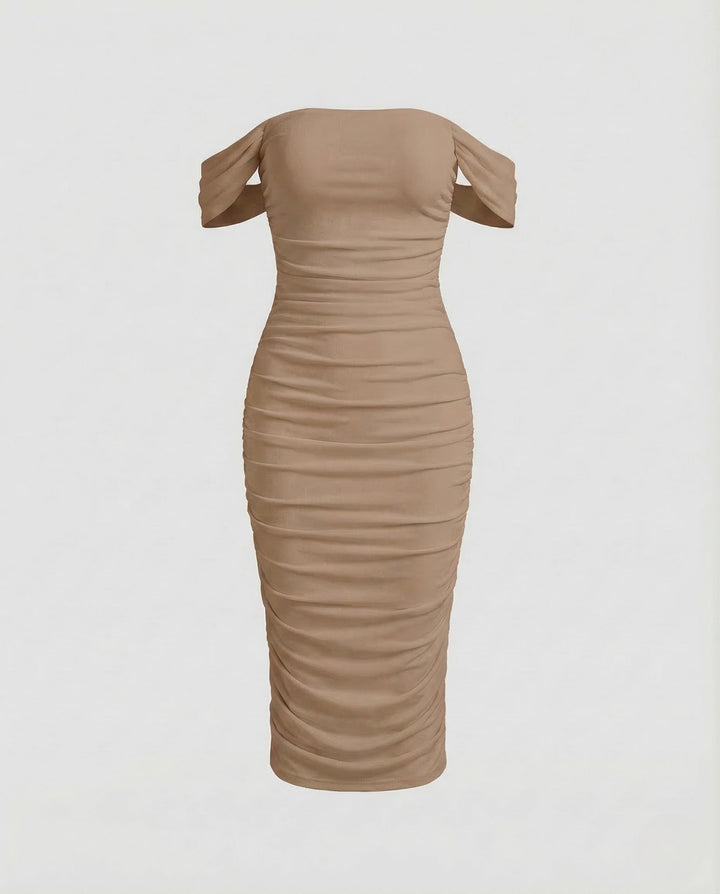 Damen Carmen Midikleid Raffung