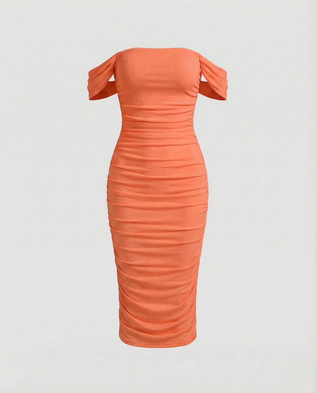Damen Carmen Midikleid Raffung