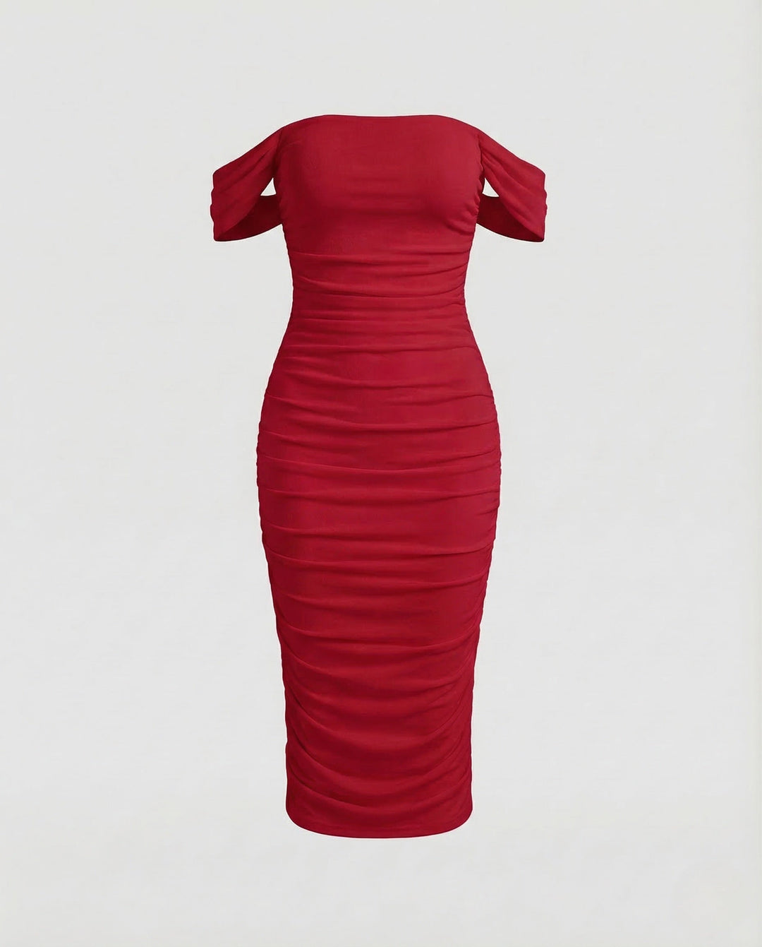 Damen Carmen Midikleid Raffung