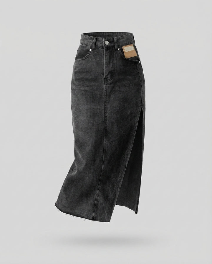 Damen Jeans Midirock Schlitz