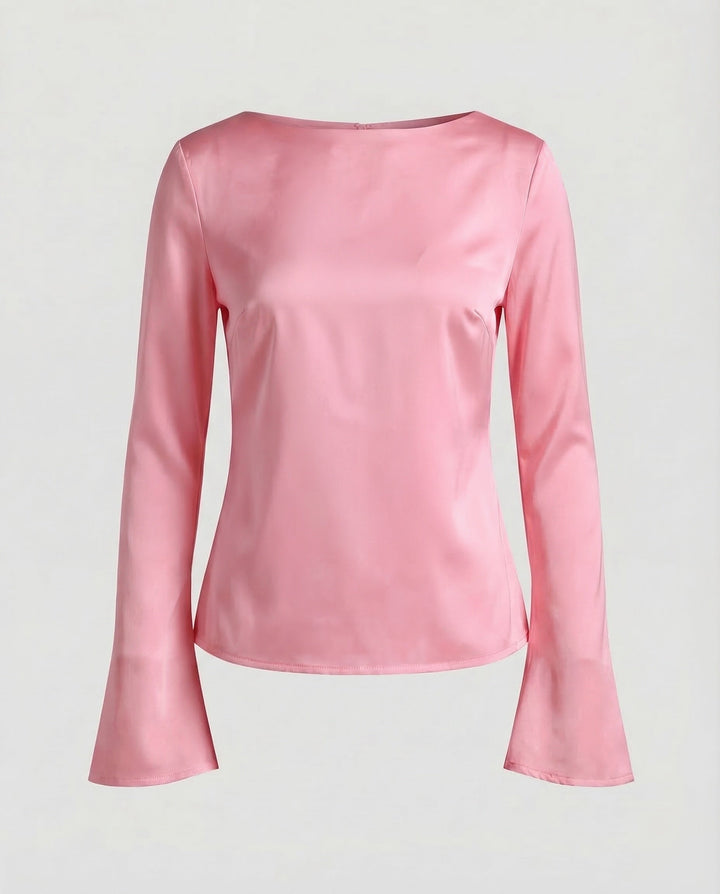 Damen Elegante Chiffonbluse U-Boot-Ausschnitt