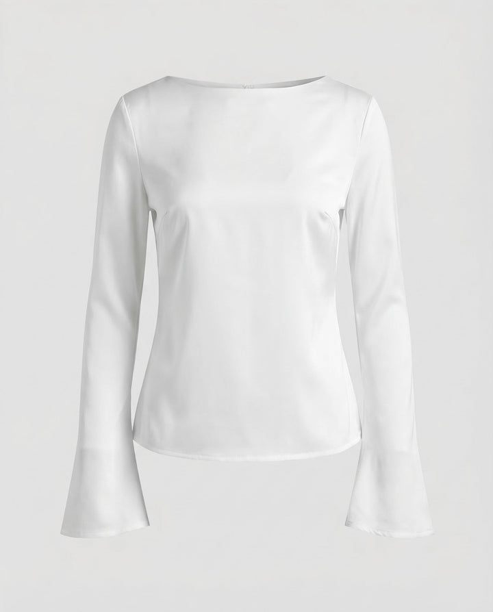 Damen Elegante Chiffonbluse U-Boot-Ausschnitt