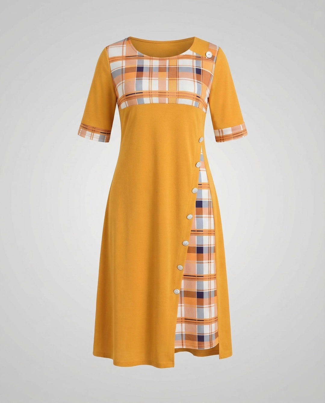 Damen Midikleid Kariertes Oberteil 3/4-Ärmel