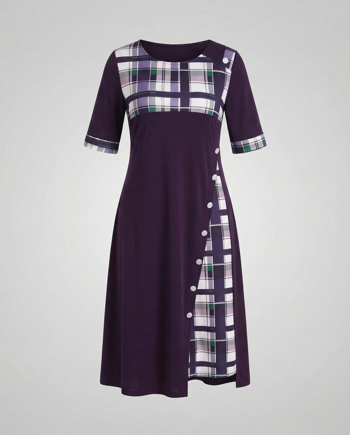 Damen Midikleid Kariertes Oberteil 3/4-Ärmel