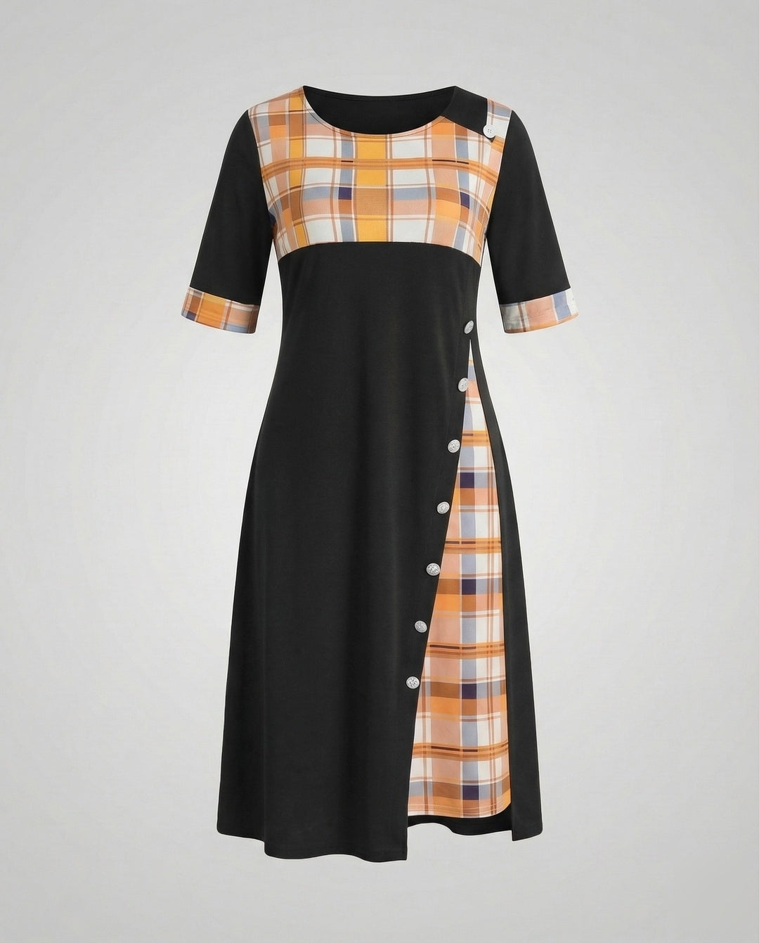 Damen Midikleid Kariertes Oberteil 3/4-Ärmel