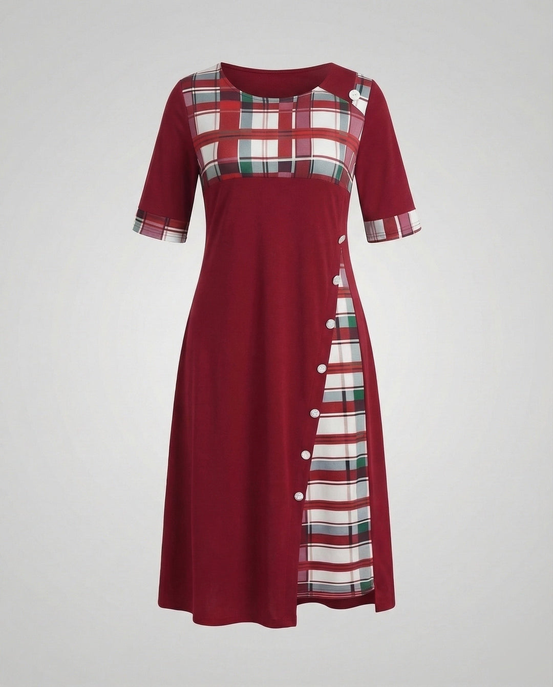 Damen Midikleid Kariertes Oberteil 3/4-Ärmel