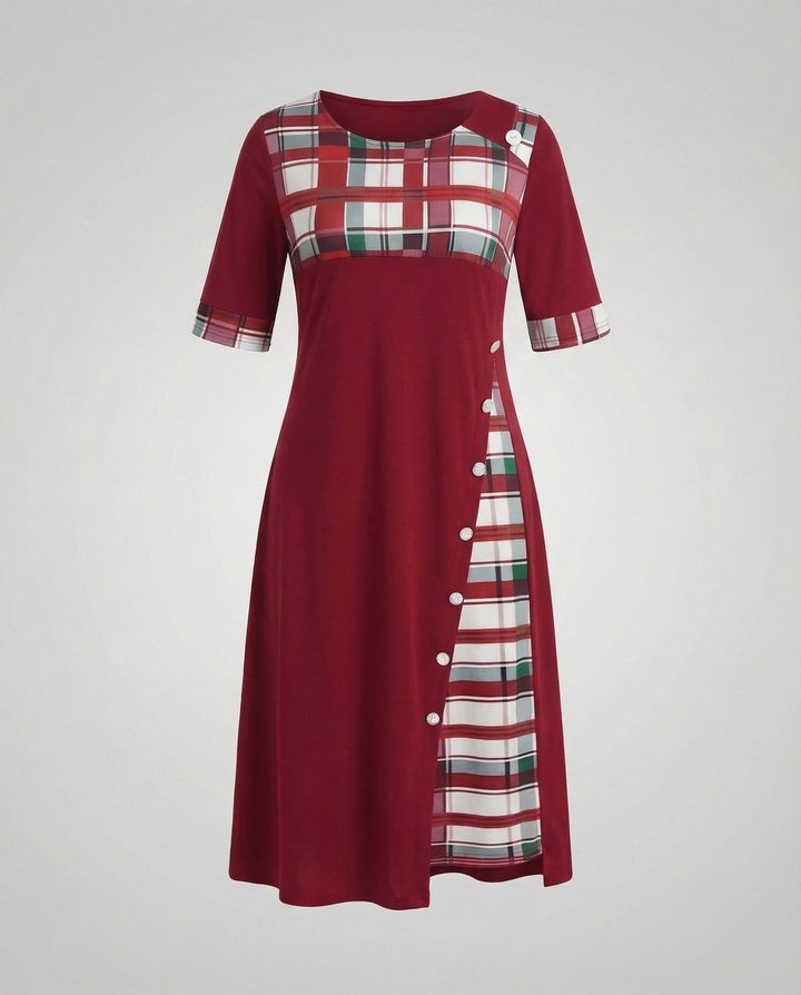 Damen Midikleid Kariertes Oberteil 3/4-Ärmel