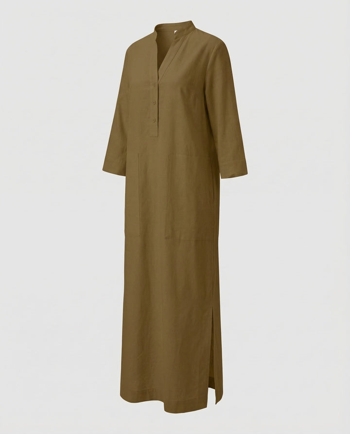 Damen Maxikleid Stehkragen Beinschlitz