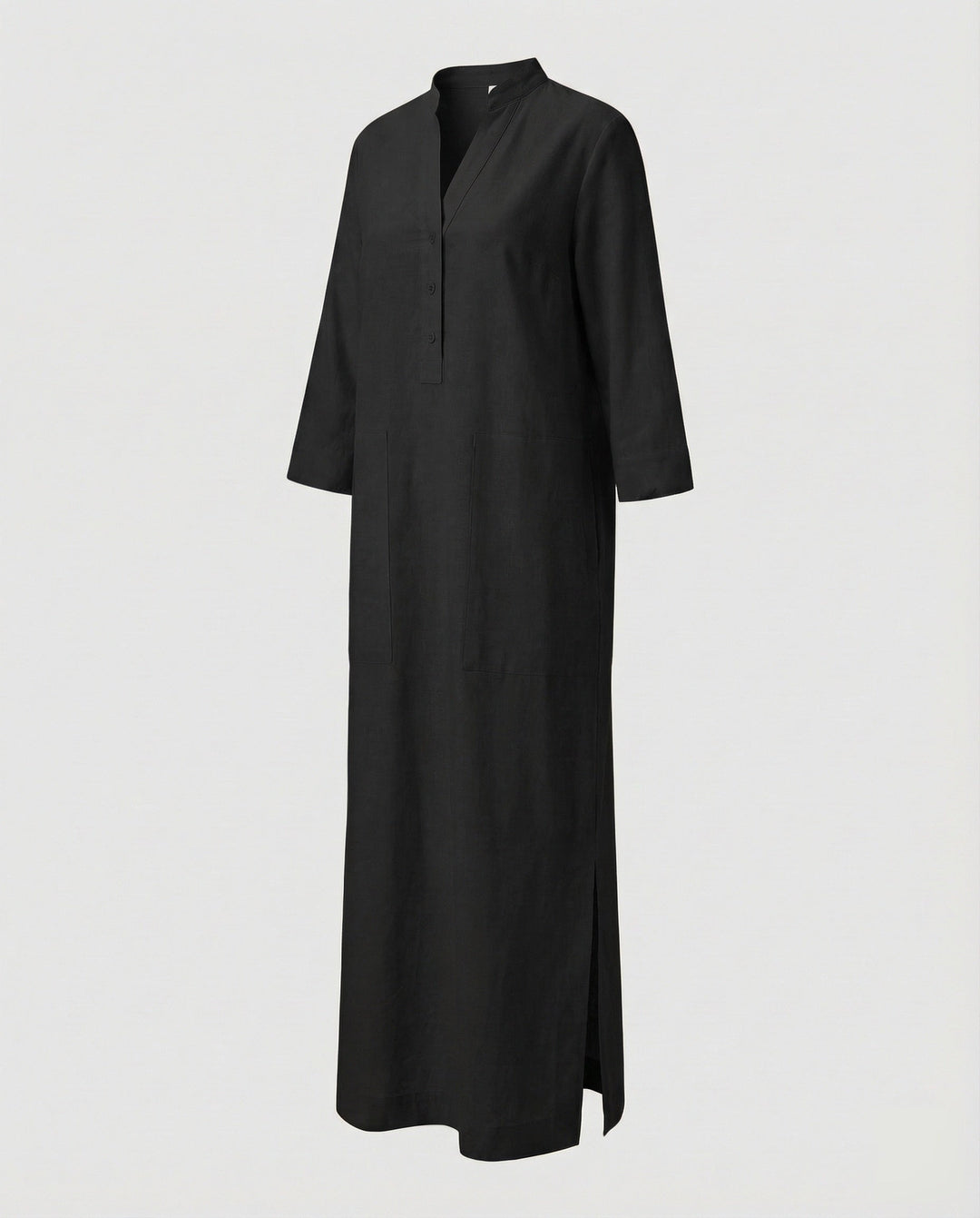Damen Maxikleid Stehkragen Beinschlitz