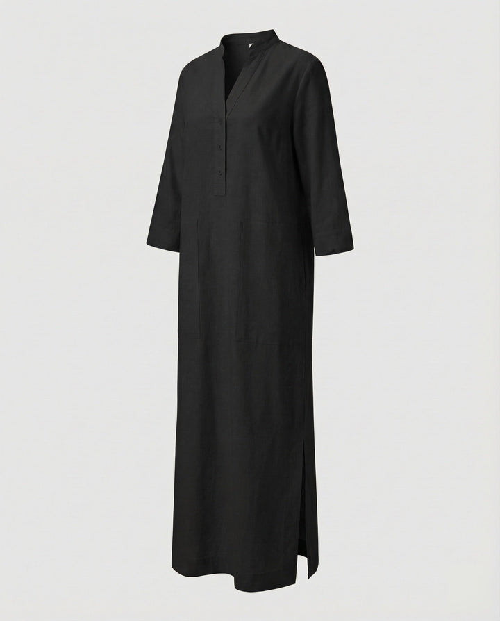 Damen Maxikleid Stehkragen Beinschlitz
