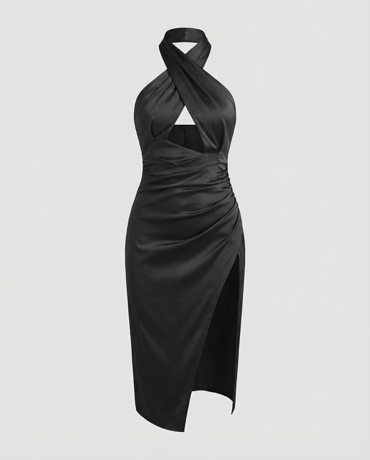 Damen Neckholder-Midikleid Hoher Seitenschlitz