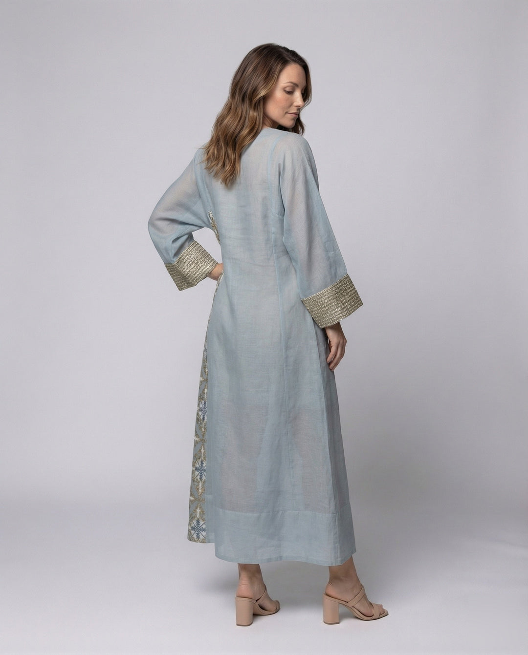 Damen Maxi-Kaftan Bestickte Brustpartie