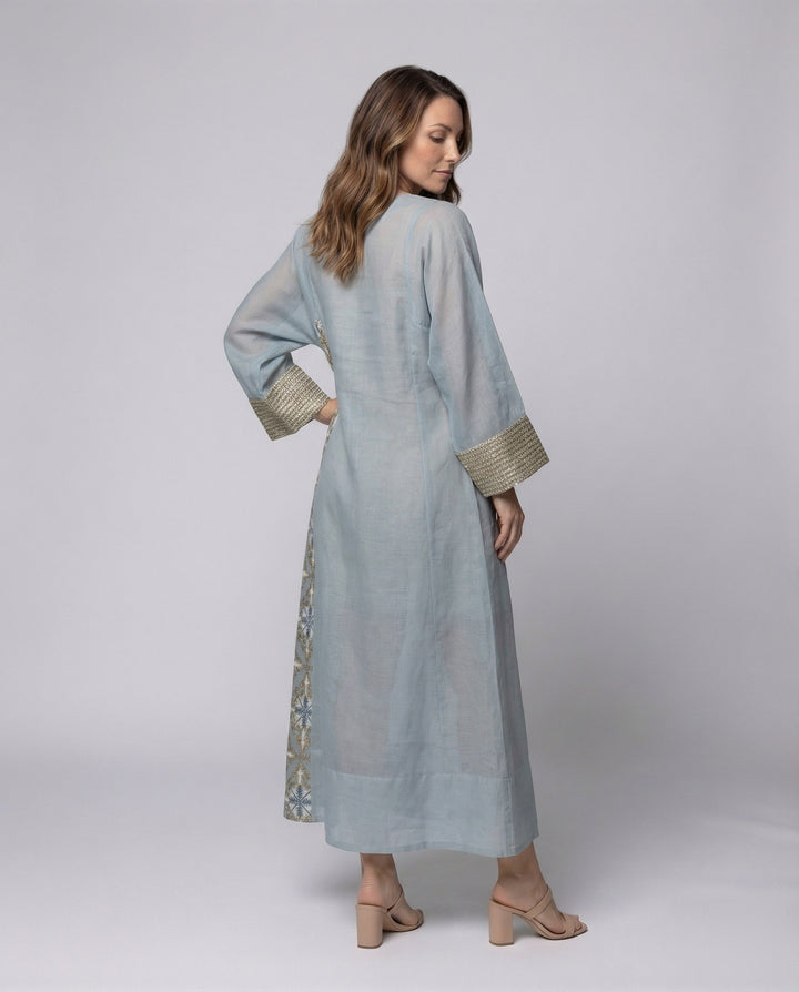 Damen Maxi-Kaftan Bestickte Brustpartie