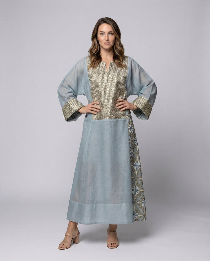 Damen Maxi-Kaftan Bestickte Brustpartie