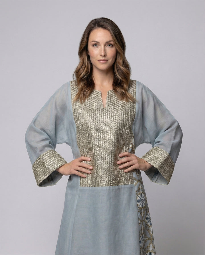 Damen Maxi-Kaftan Bestickte Brustpartie