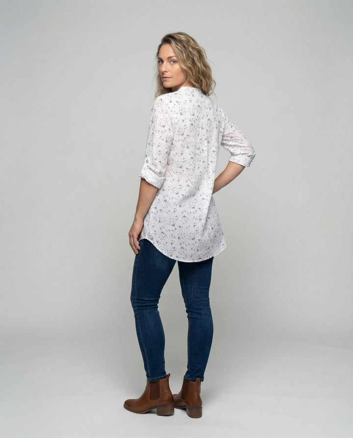 Damen leichte Leinen-Tunika mit floralem Print.