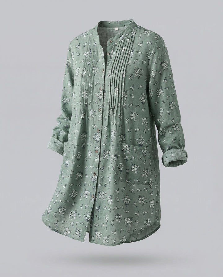 Damen leichte Leinen-Tunika mit floralem Print.