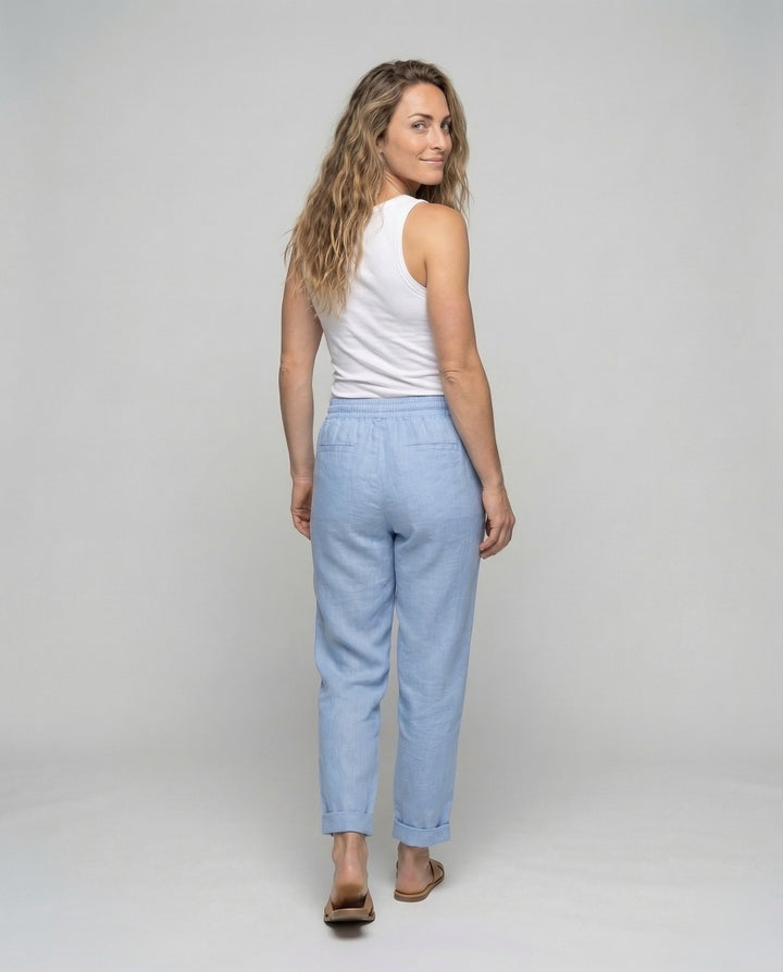Damen leichte Leinenhose mit geradem Schnitt.