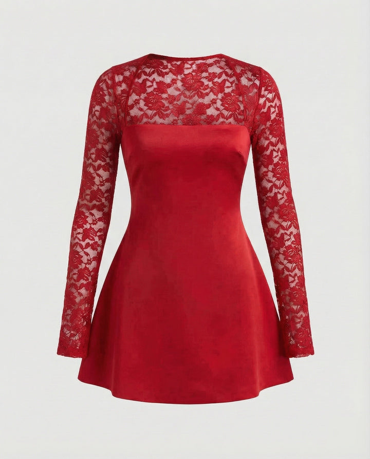 Damen trägerloses Minikleid mit Spitzenärmeln