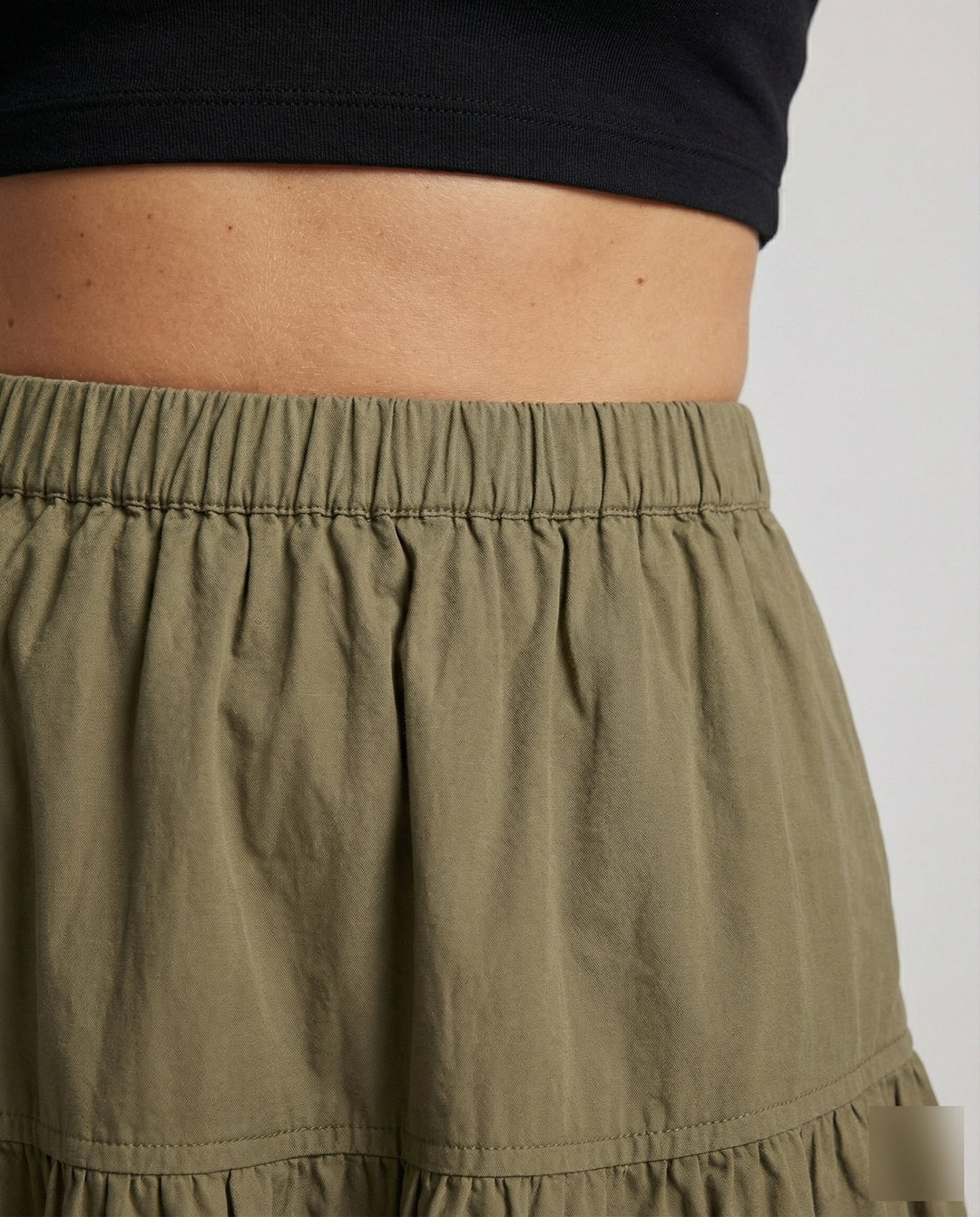 Damen weicher Midi-Stufenrock mit Gummibund
