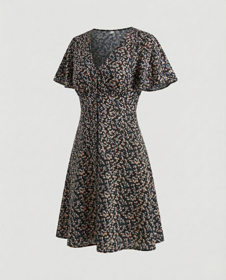 Damen Wickel-Minikleid mit Flatterärmeln