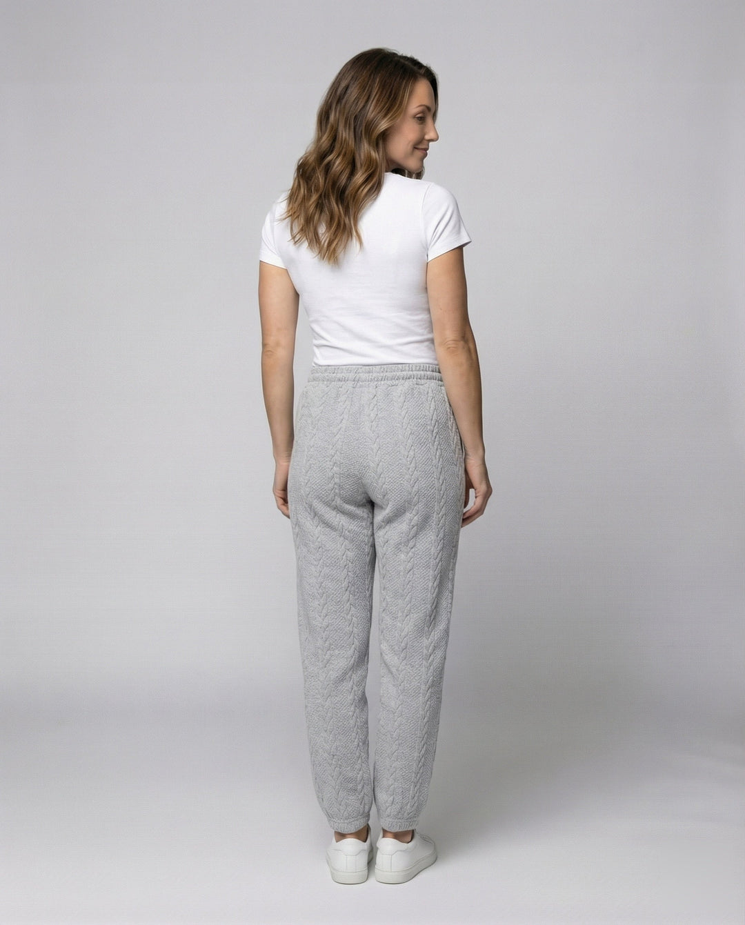 Damen Zopfstrick-Loungehose mit Tunnelzug