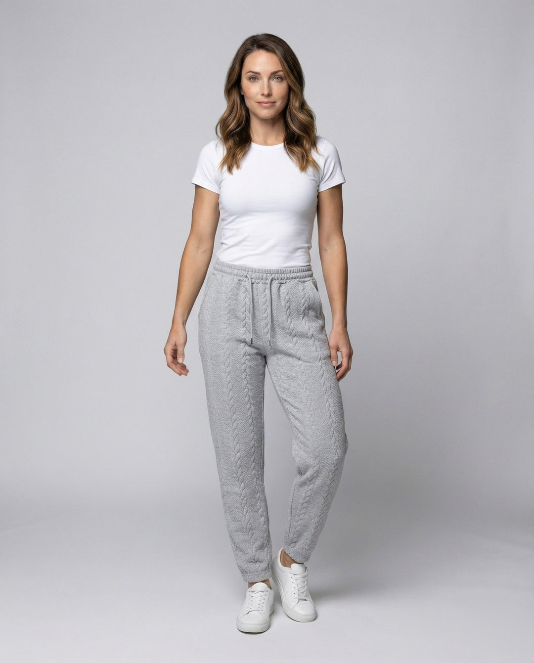Damen Zopfstrick-Loungehose mit Tunnelzug