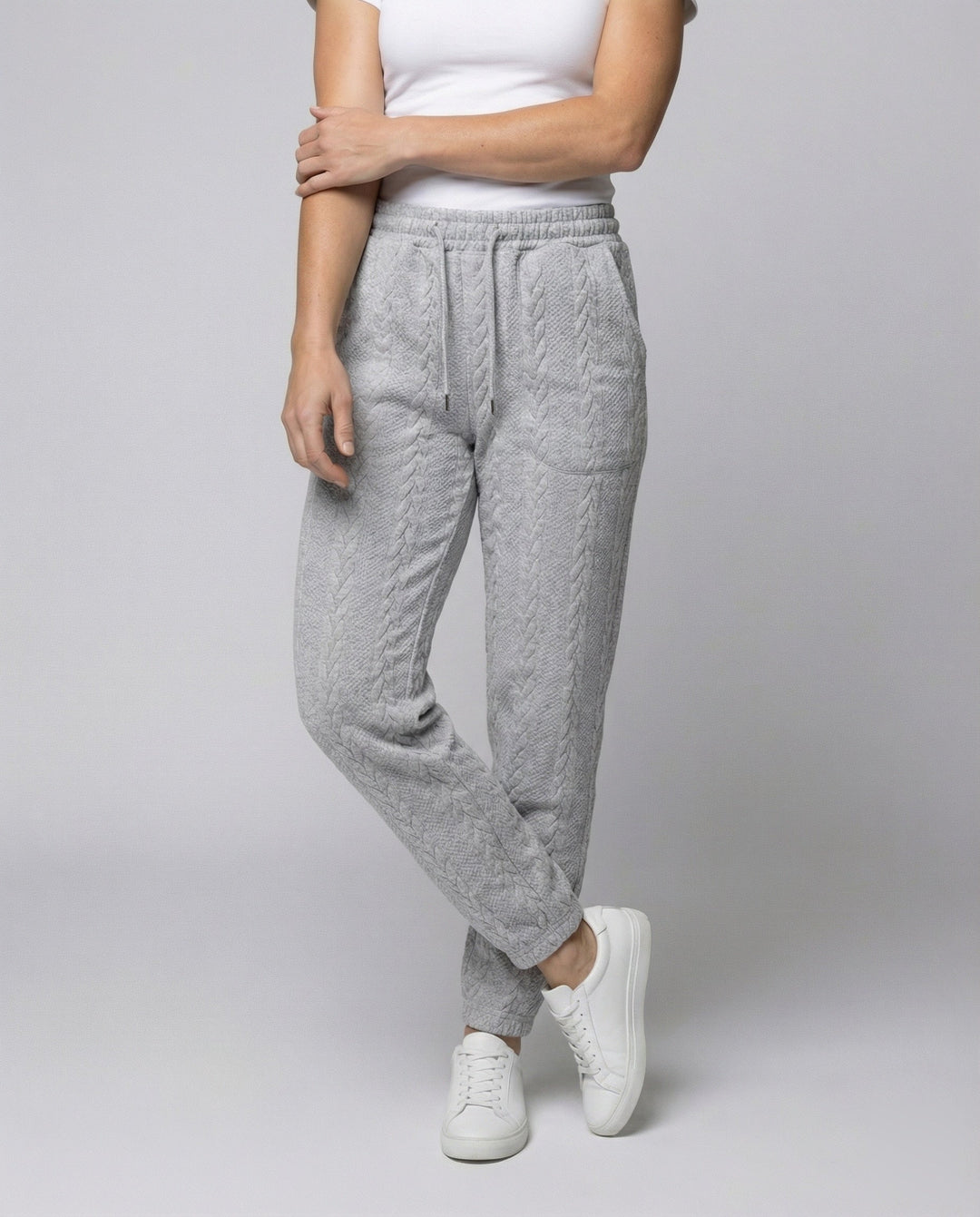Damen Zopfstrick-Loungehose mit Tunnelzug