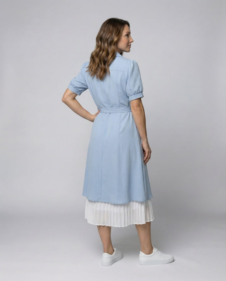 Damen zweilagiges Hemdkleid mit plissiertem Unterrock