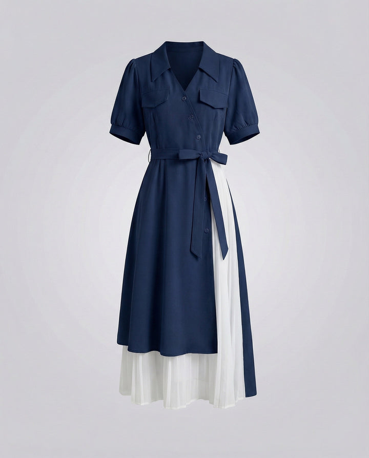 Damen zweilagiges Hemdkleid mit plissiertem Unterrock