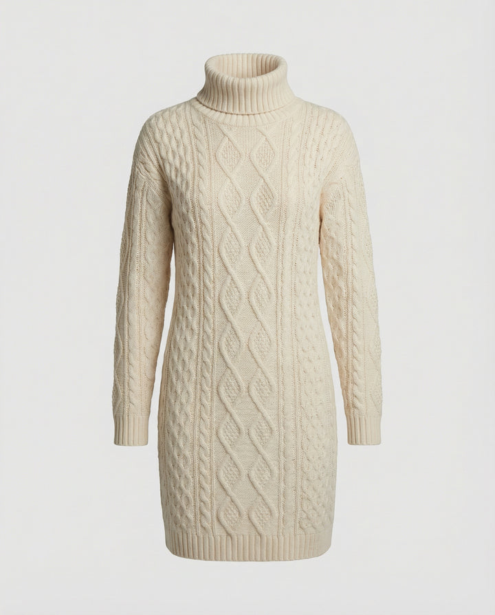 Beiges Weiches Strick Midikleid