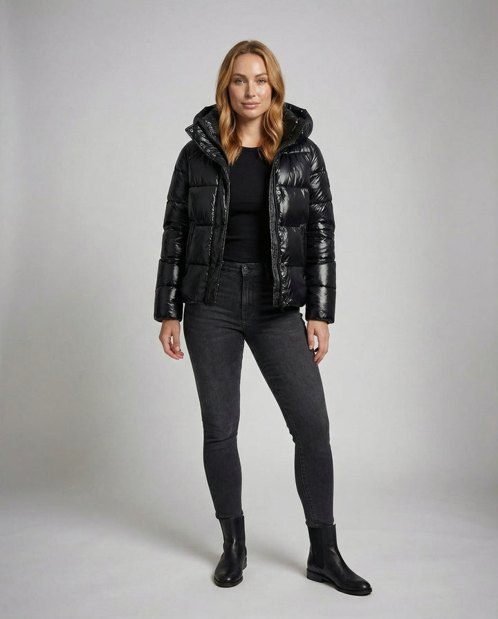 Glänzende Pufferjacke Damen