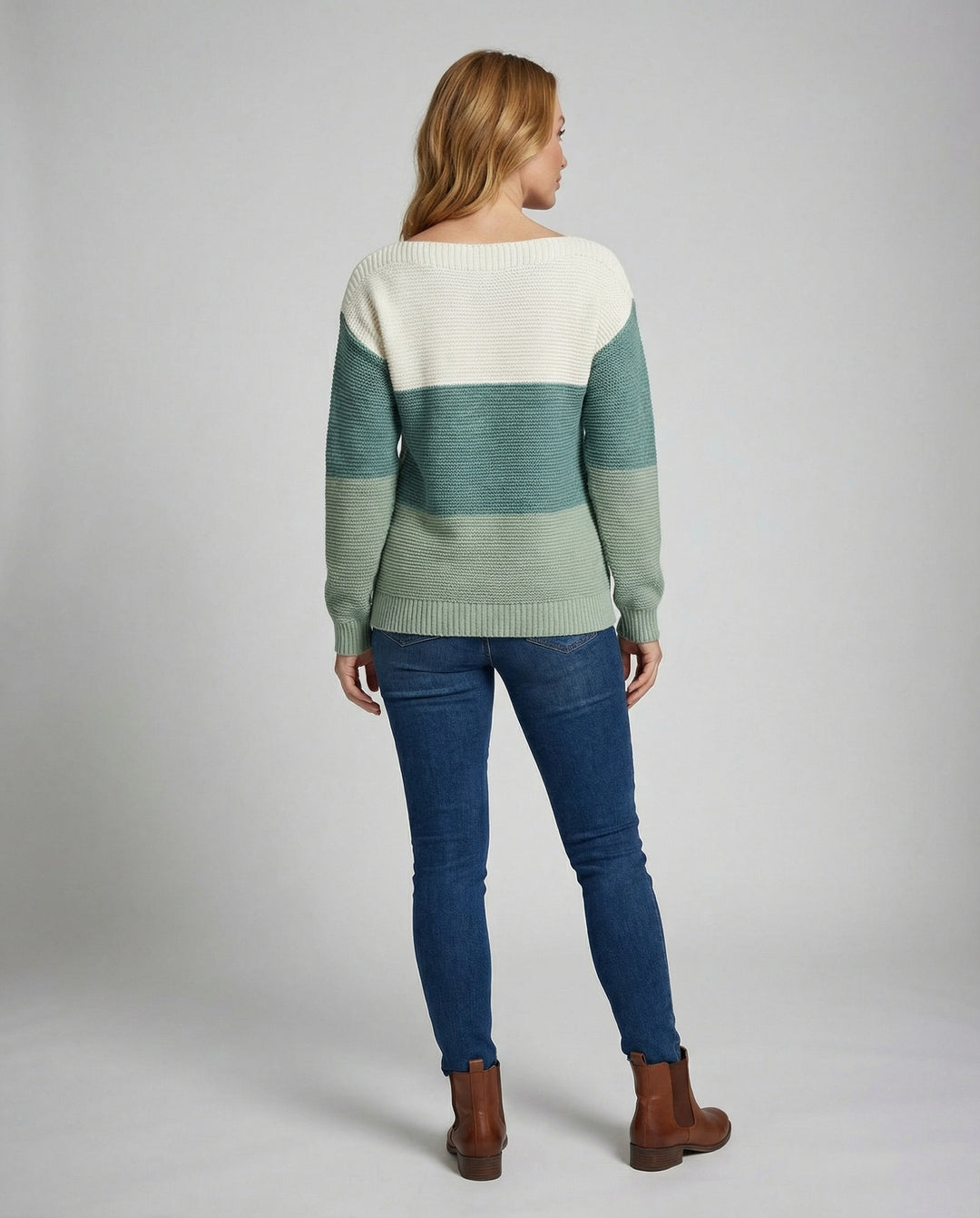 Dreifarbiger Patchwork Pullover Damen