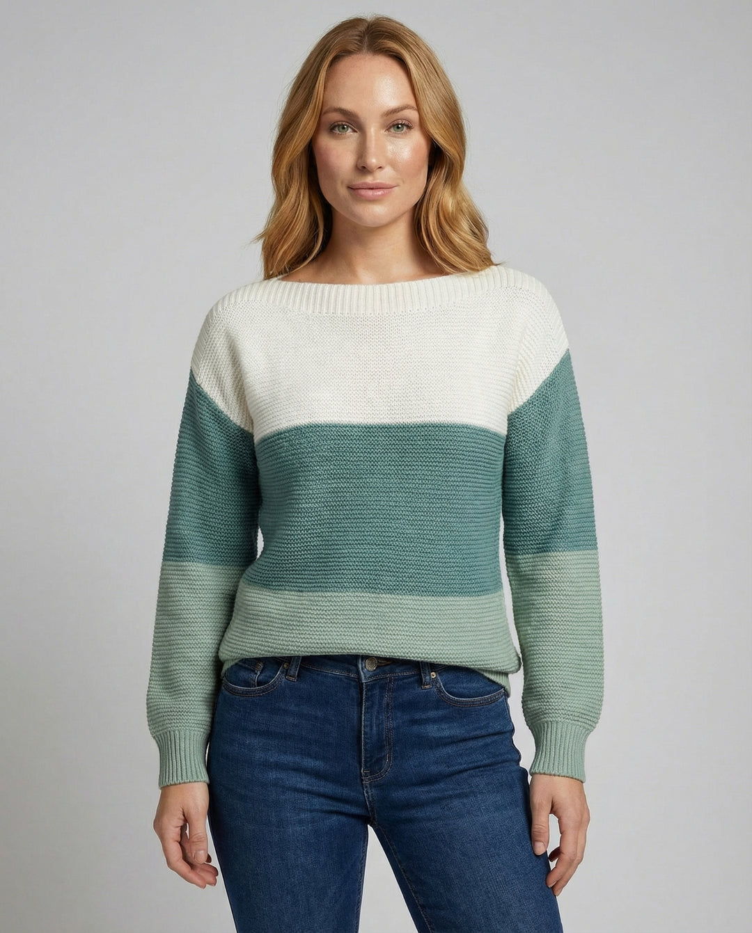 Dreifarbiger Patchwork Pullover Damen