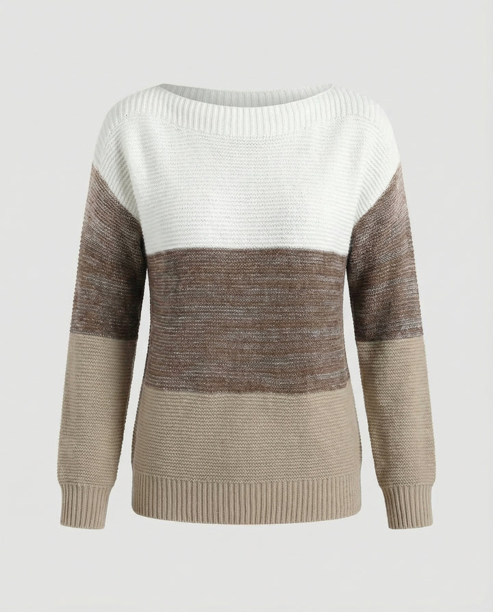 Dreifarbiger Patchwork Pullover Damen