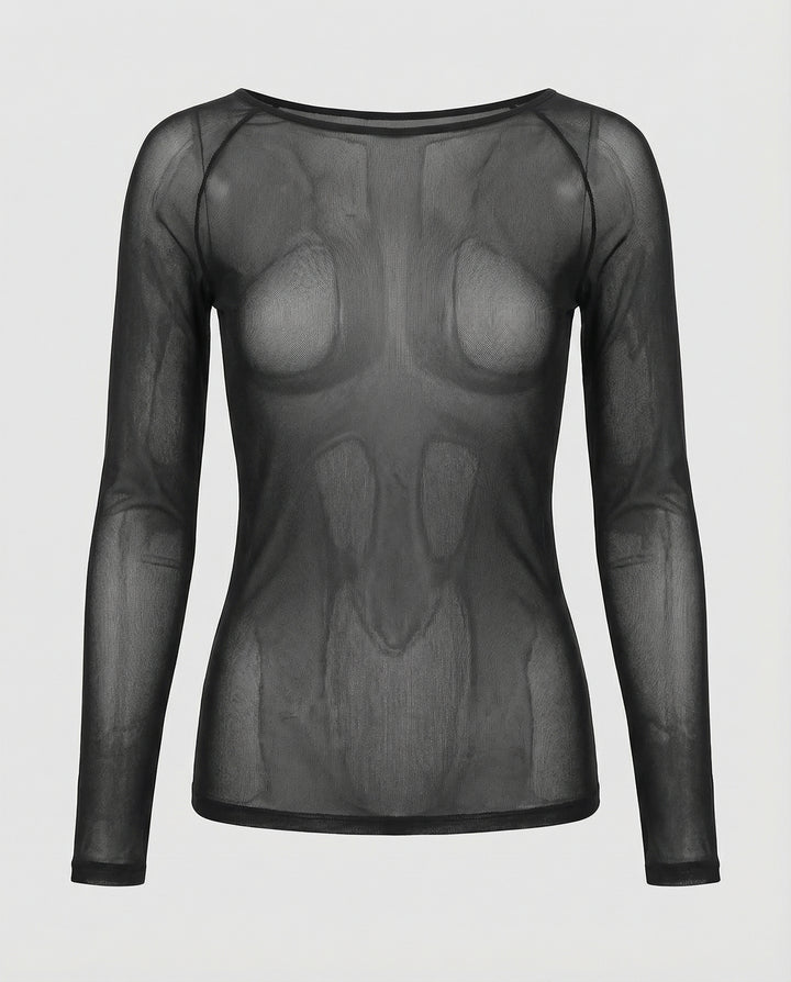 Transparentes Mesh Langarm Top