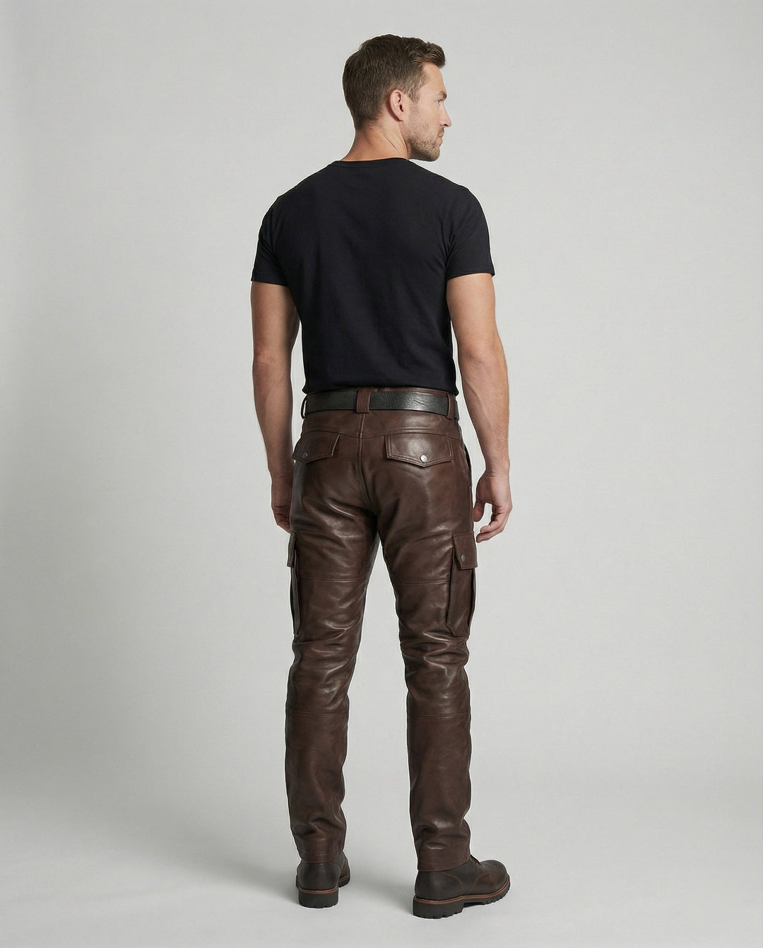 Herren Leder Cargo-Hose mit Taschen